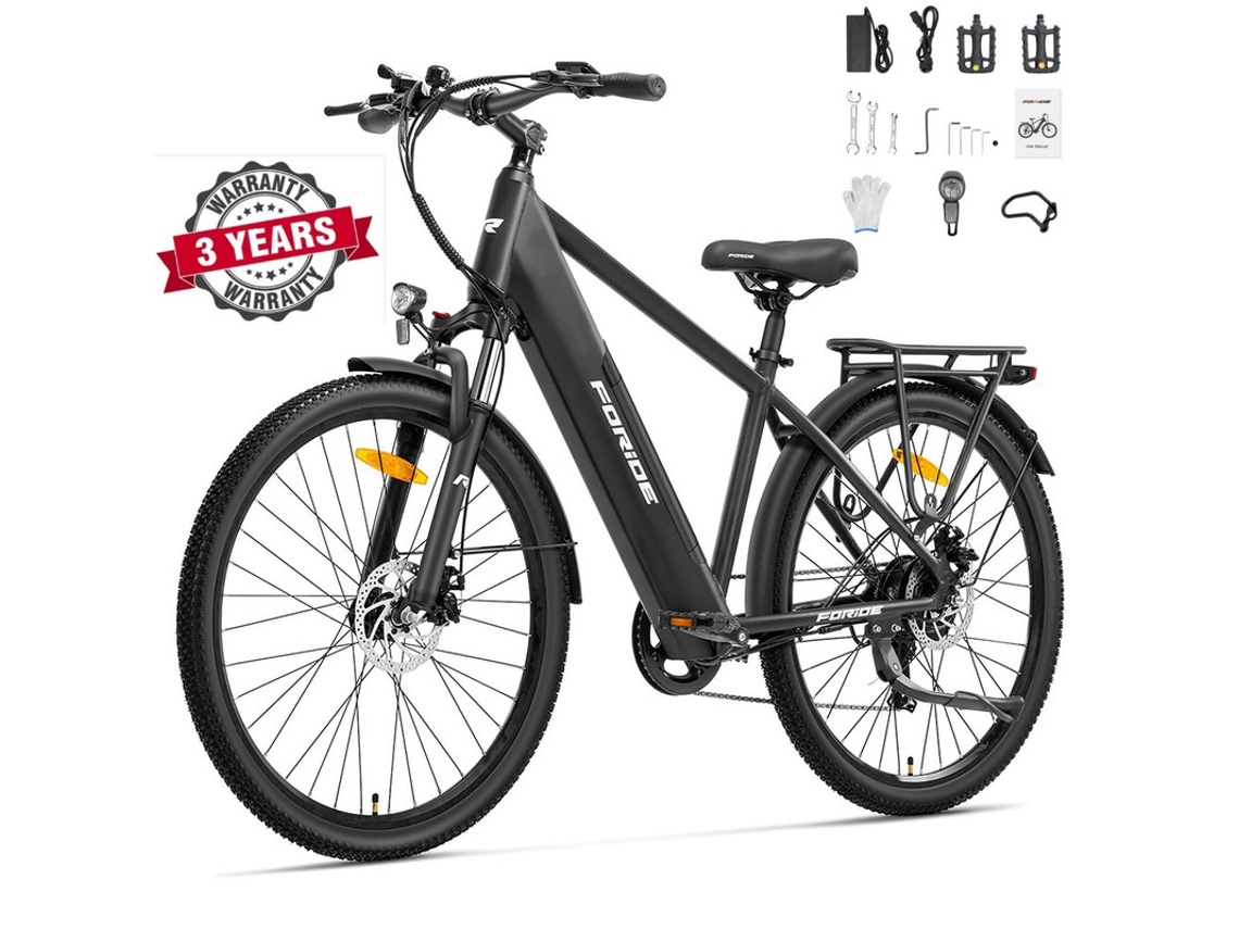 Bicicleta eléctrica Foride Roamer 1 de cuadro alto, 250 W, 100 km de autonomía, 7 velocidades, freno de disco, batería de 36 V, 13 Ah y neumáticos de 27,5"