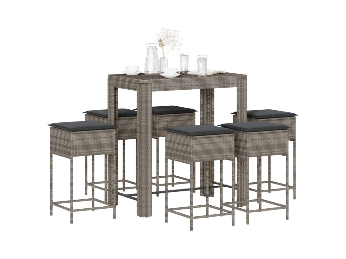 Pcs Conjunto De Bar P/ Jardim C/ Almofadões Vime Pe Cinzento Dkd Home Decor
