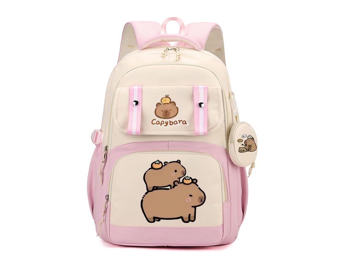 Mochila Escolar Infantil Capybara, Mochila De Gran Capacidad Con Monedero, Rosa 08 Gertiz