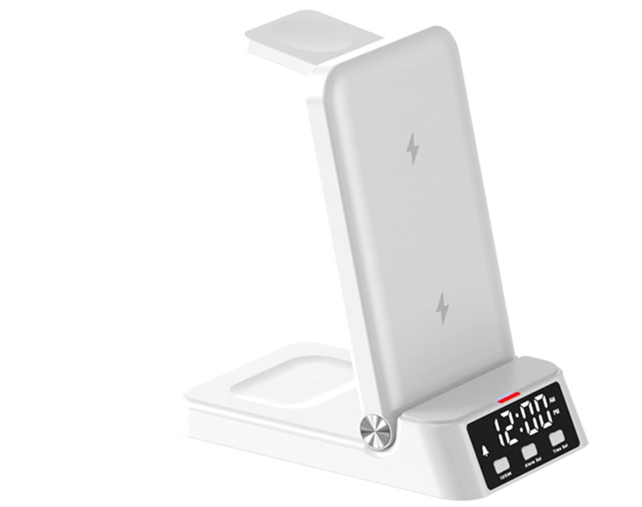 BISBISOUS A60 Despertador Cargador de Viaje Múltiples Dispositivos Iphone Apple Watch Airpods Blanco