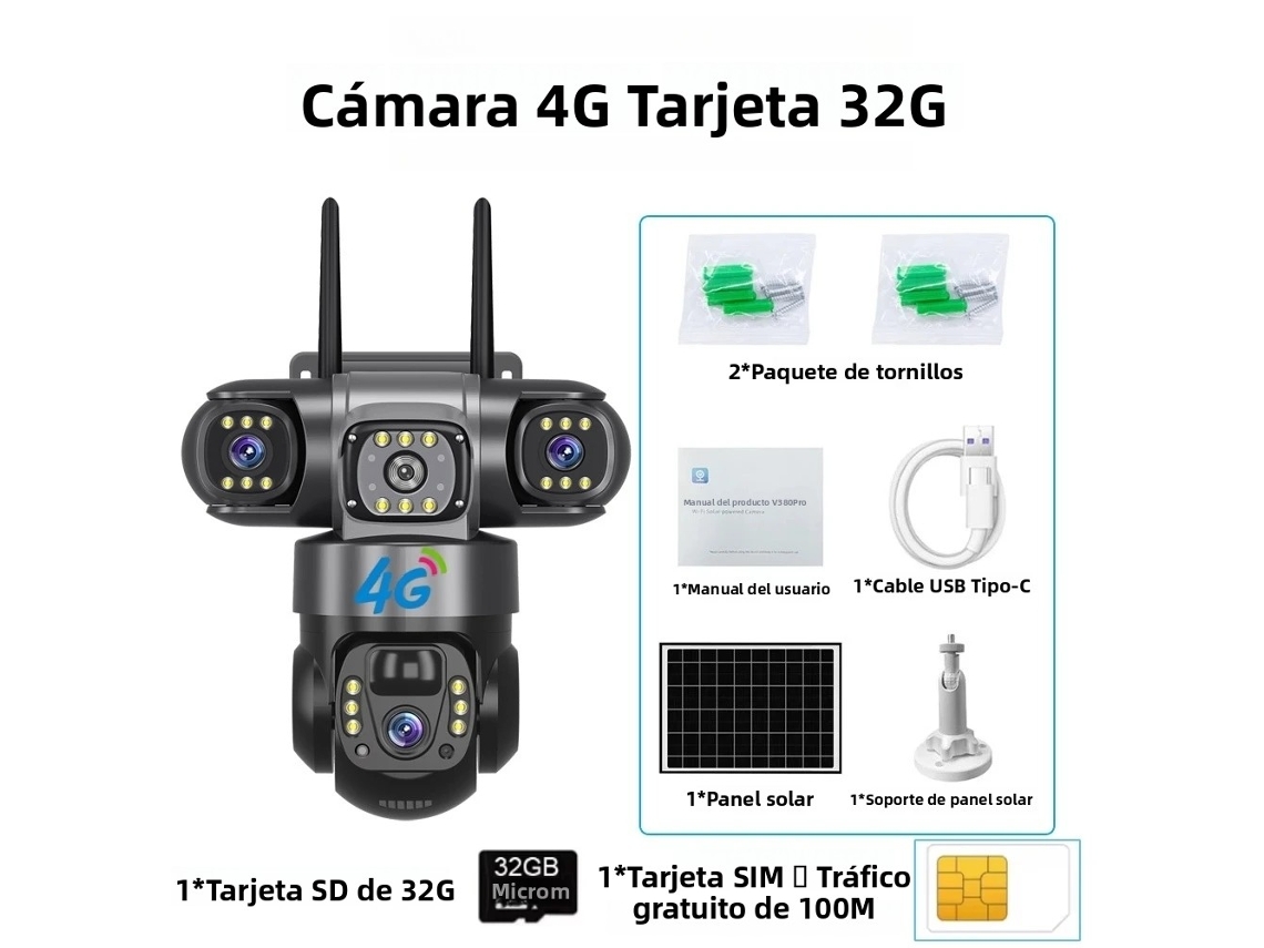 Cámara Solar Para Exteriores (32 Gb), Hd, 15 Mp, Zoom 10x Y Visión Nocturna
