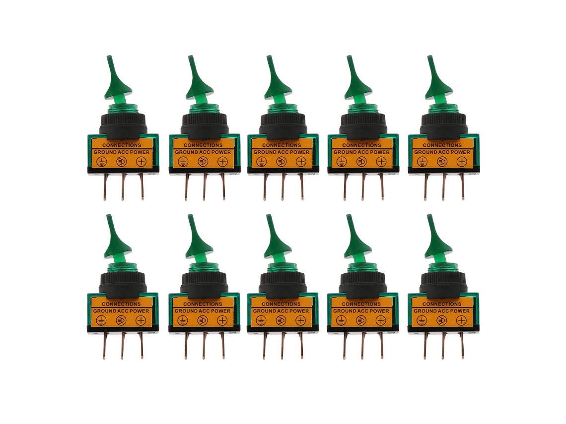 2026-interruptor Toggle Led Asw-14d 12vdc 20a 3-pin Mango Corto 12mm Verde 10 Piezas
