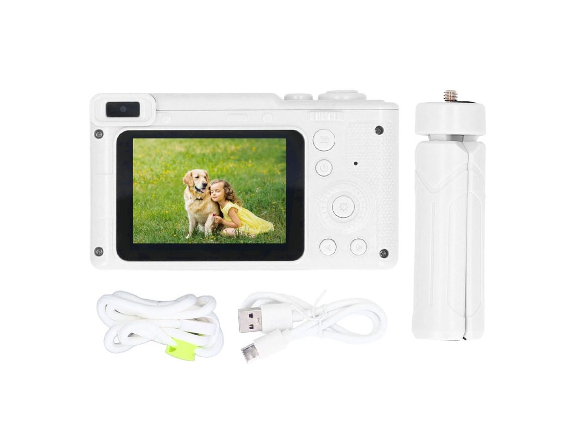 Câmera Digital Vintage Hd 4k 1080p Tela 2,4 Polegadas Zoom 8x Front Rear Para Fotografia E Gravação Branco