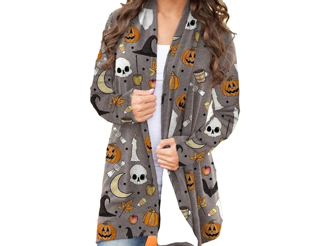 2026altiro-abrigo De Halloween Para Mujer Con Estampado De Calabaza Gris Manga Larga Suelto Casual Xl