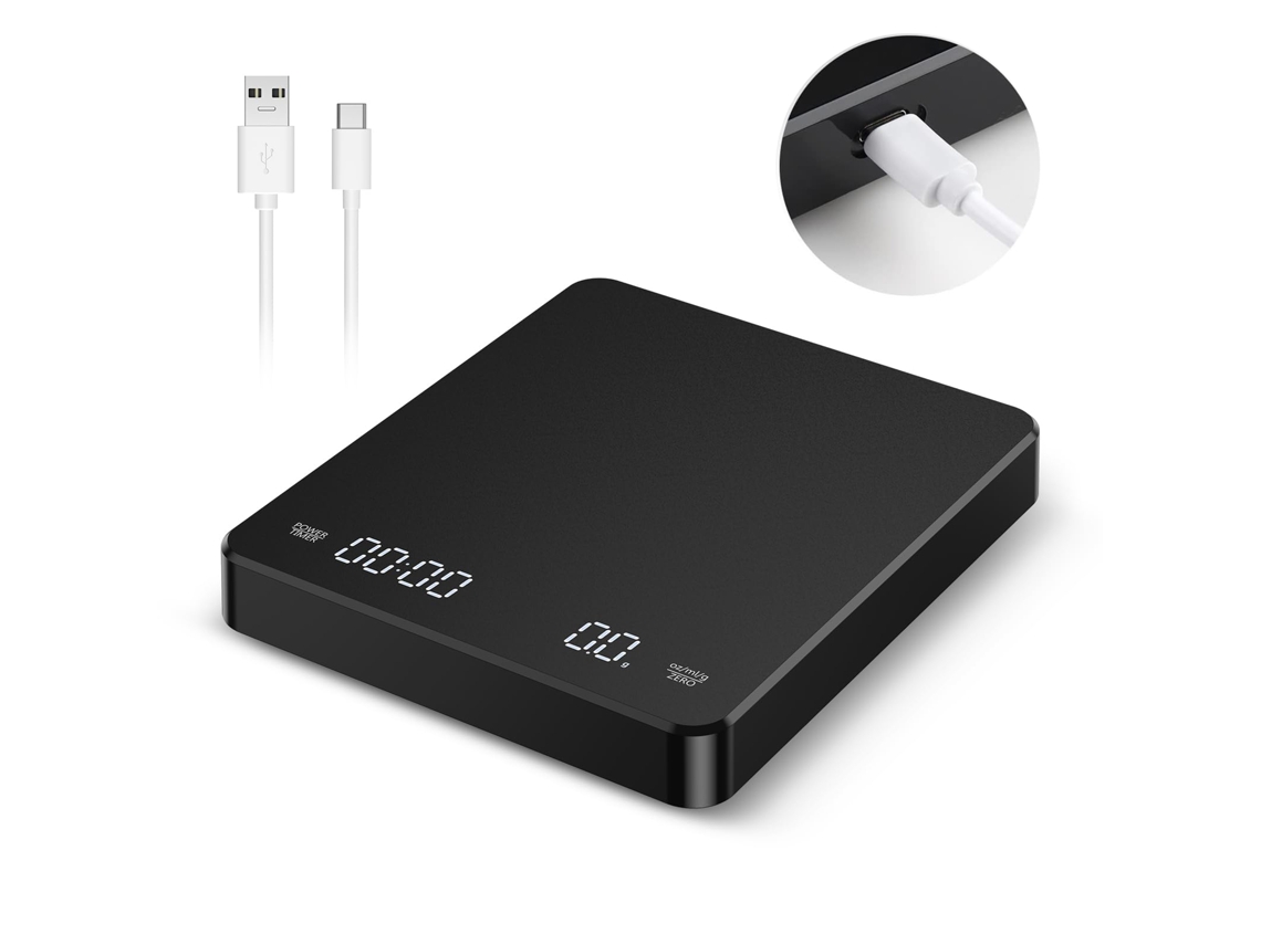 Báscula de cocina recargable por USB, báscula de café de alta precisión con temporizador, 3 kg/0,1 g, Digitallab