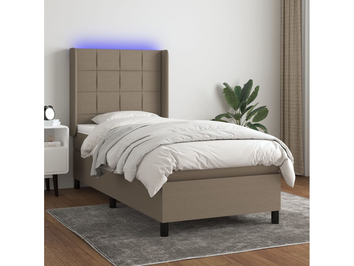 Cama Box Spring Colchón Y Luces Led Gris Taupe 80x200 Cm