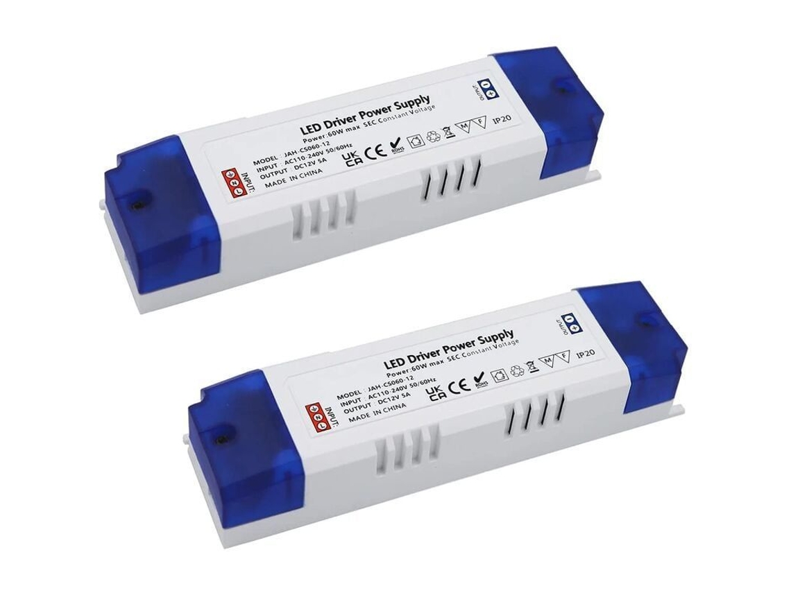 Fuente De Alimentación Led De 60 W, 12 V, 5 A, Transformador Ca/cc Regulado Para Luces Led, 2 Unidades.