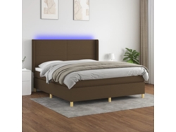 Cama Box Spring Colchón Luces Led Tela Marrón Oscuro 160x200cm