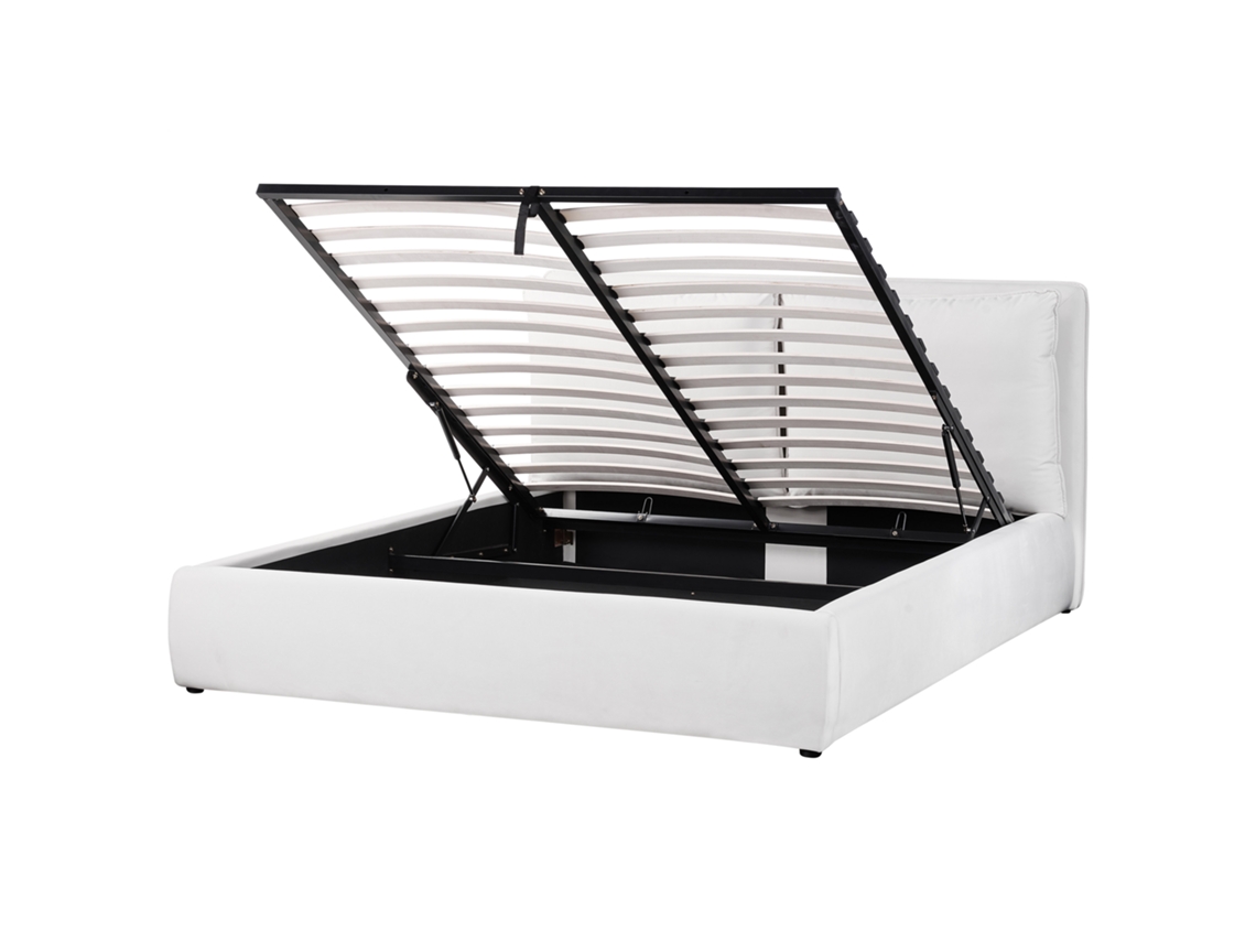 Cama con almacenaje BELIANI Bajonna de Terciopelo Blanco 184x235x102