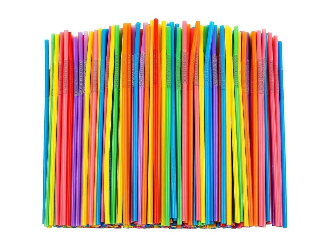 Pajitas De Plástico Flexibles Y Coloridas, Sin Bpa, Desechables, 300 Unidades