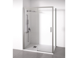 BELLOBATH Mampara de ducha angular 1 corredera + 2 fijos Cristal 6mm antical Plata Brillo -Ancho adaptable 105-110 x 67-70cm Puerta derecha