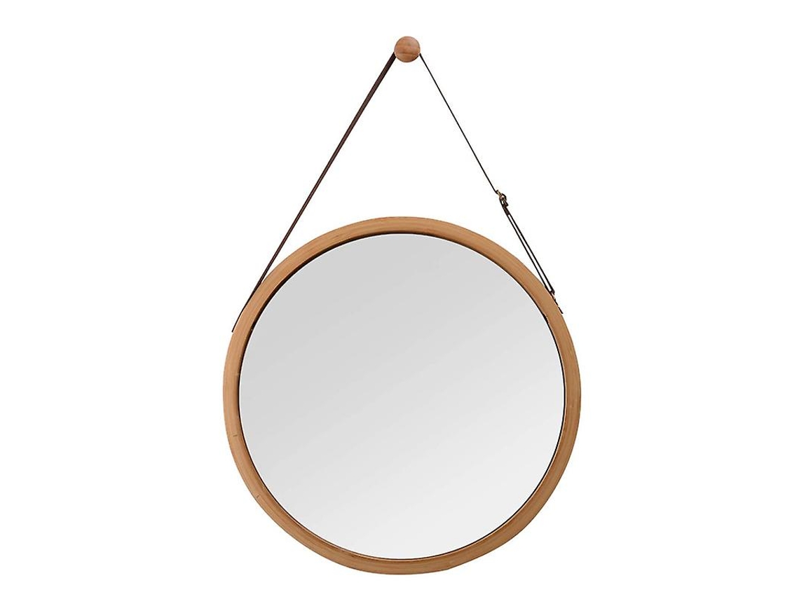 NEVEANCE Espejo redondo de bambú con correa de cuero ajustable, diseño elegante para decoración moderna del hogar, marco resistente para baño, pasillo, dormito