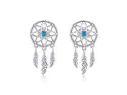 Aretes De Plata 925 Estilo Bohemio Cazador De Sueños Con Plumas Y Zircón Para Mujer