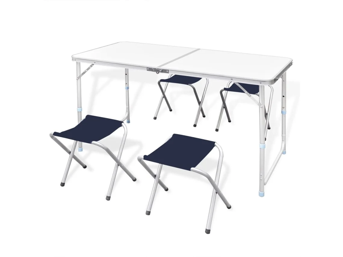 Mesa plegable de aluminio ajustable con 4 bancos plegables ajustables para acampar, ideal para acampar y jardín Seleok