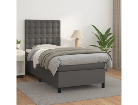 VIDAXL Cama con somier (Gris - Cuero artificial - 193 x 90 x 128 cm)