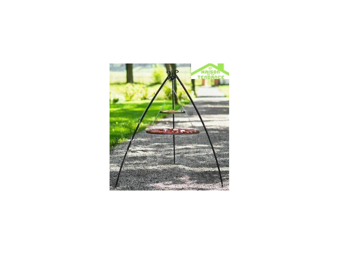 Trípode de 200 cm con 2 Rejillas de Acero Inoxidable 70 cm + 40 cm