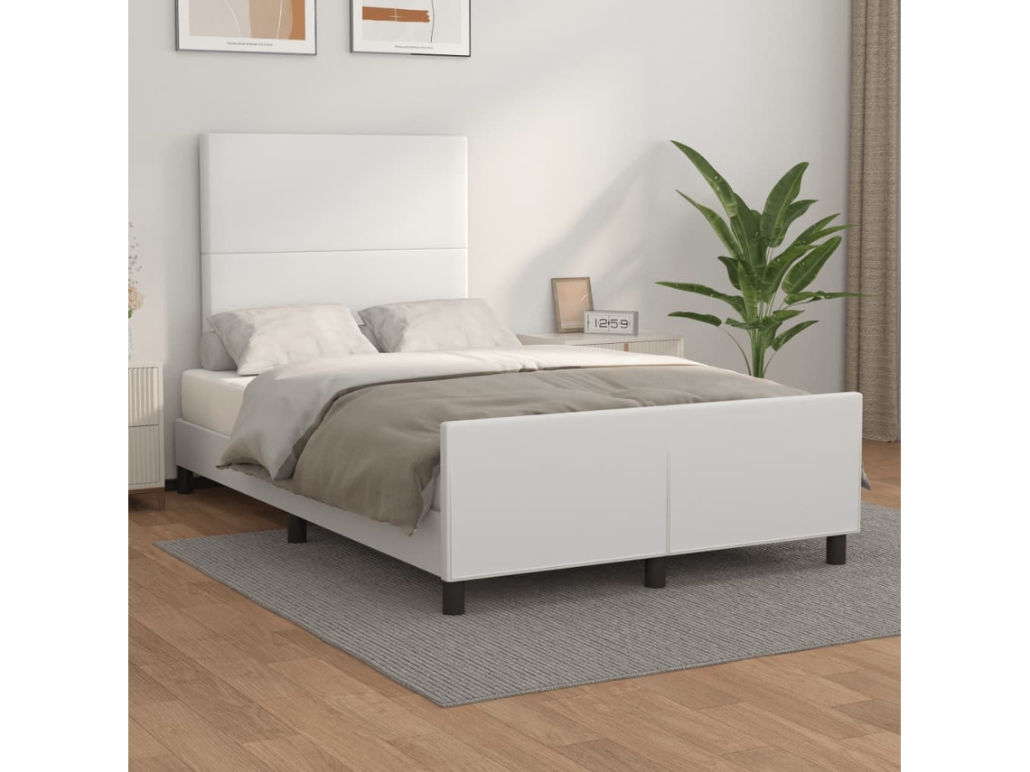 Estructura De Cama Sin Colchón Cuero Sintético Blanco 120x200cm