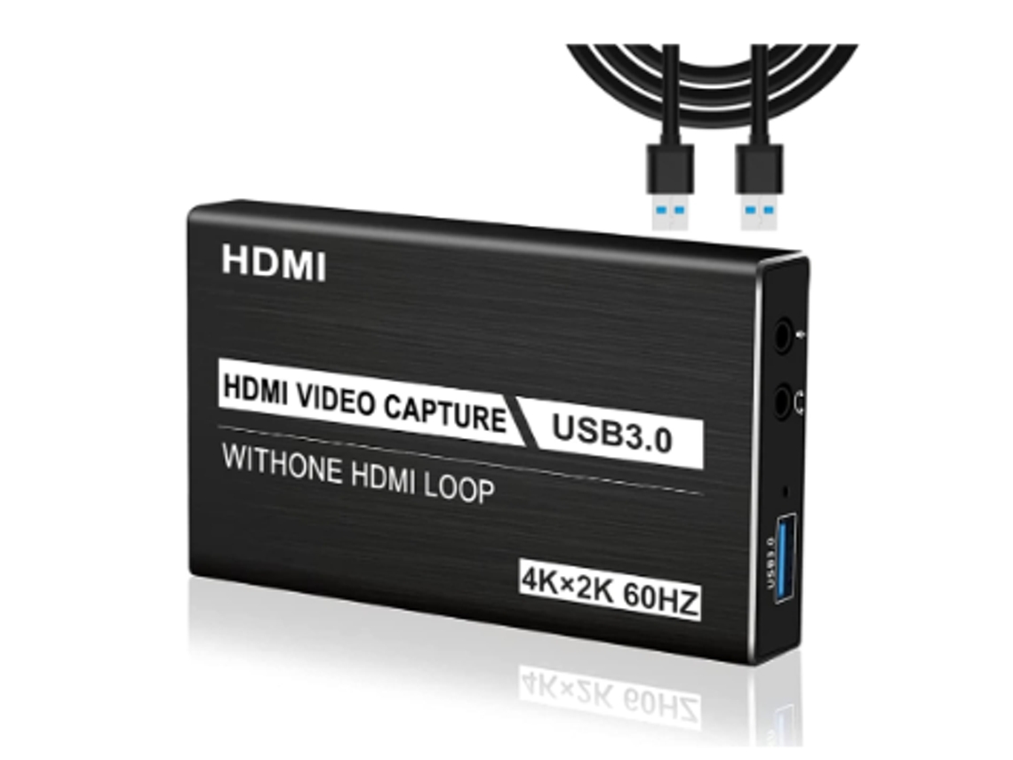 Tarjeta de adquisición de video 4K USB 3.0, 1080p, 60 fps, para grabación, videoconferencias, uso compartido de pantalla y transmisión en directo (negro)
