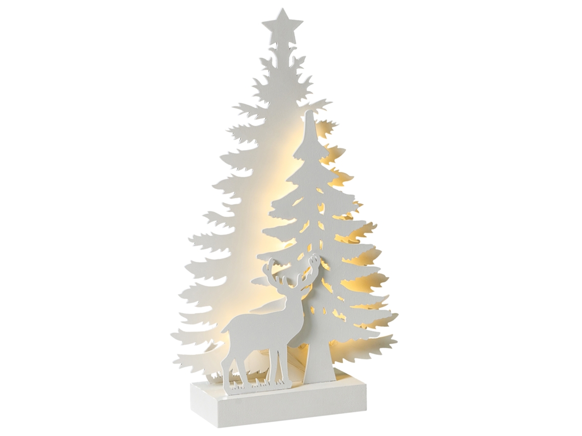 Árboles de Navidad LED Beliani Feman con decoración de renos en MDF blanco 21x7x36