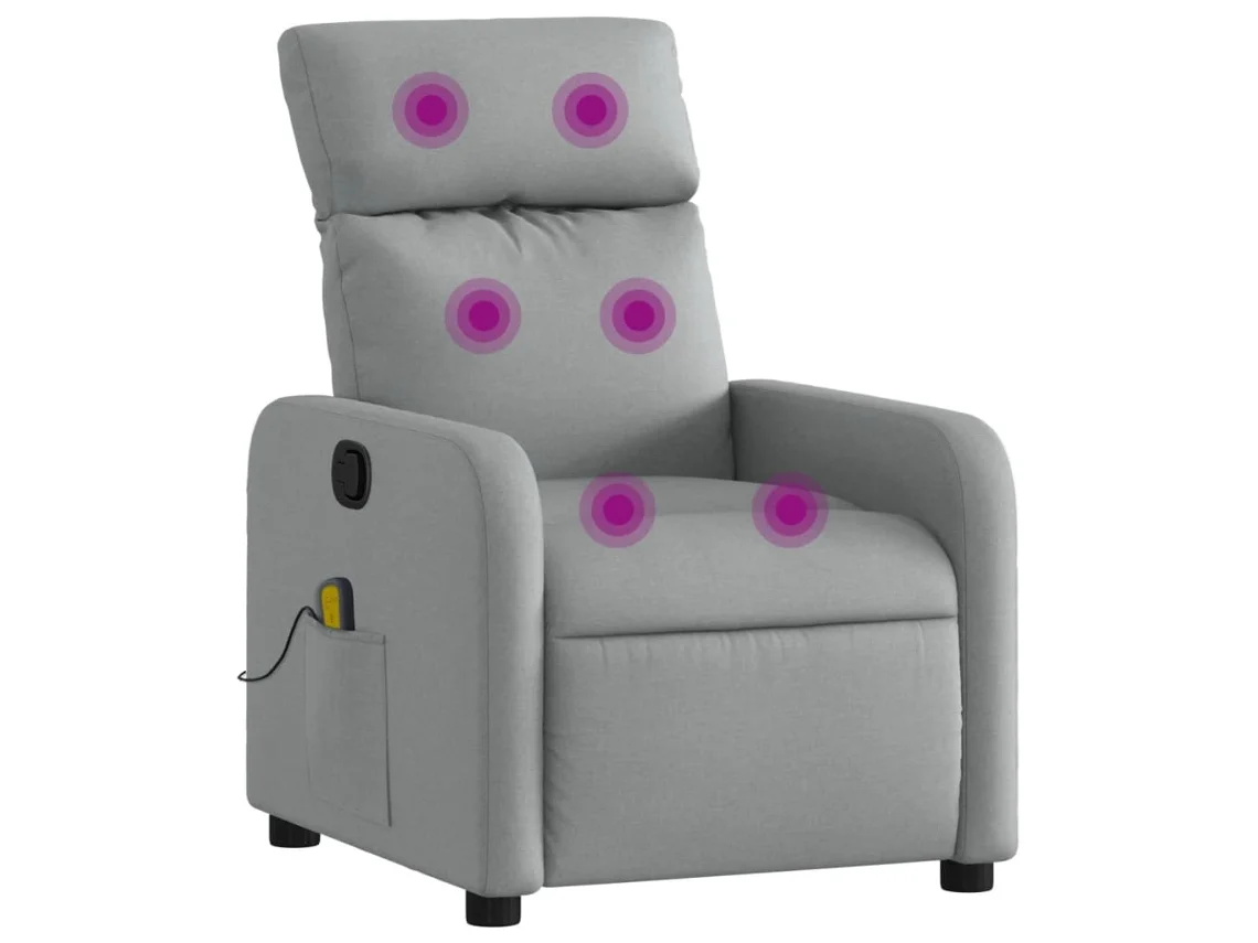 Sillón reclinable de masaje de tela VIDAXL gris claro