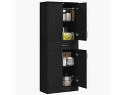 Aparador alto de cocina con 4 puertas, 2 armarios, 1 cajón central, 2 estantes ajustables, 180 cm, negro | Sin marca