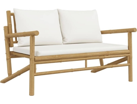 Banco de jardín de bambú VIDAXL con cojines blanco crema