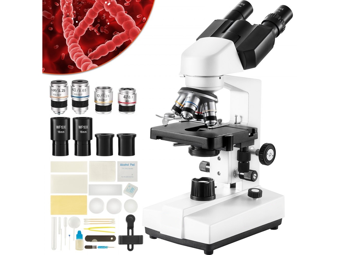 Microscopio compuesto binocular 40x 2500x con ajustes precisos e iluminación LED Tekmaquinas