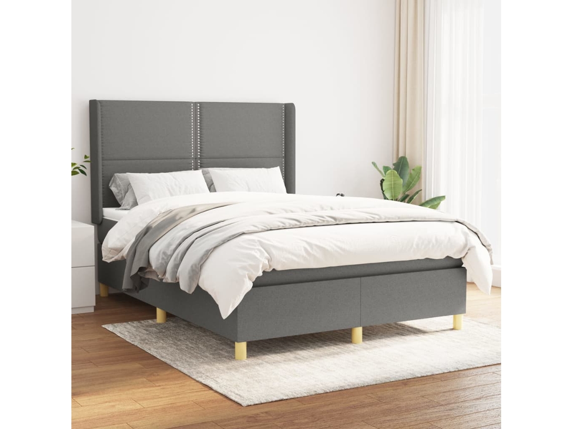 Cama box spring con colchón tela gris oscuro 140x200 cm