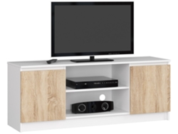 Mueble De Tv Akord Blanco 140 Cm 2 Puertas Frente En Color Roble Sonoma 2 Estantes 140x40x55 Cm