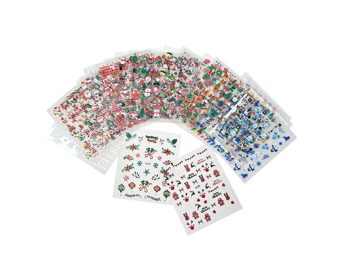 Juego de 30 pegatinas navideñas para uñas, diseños en miniatura de Papá Noel en 3D, decoración para uñas de mujer.