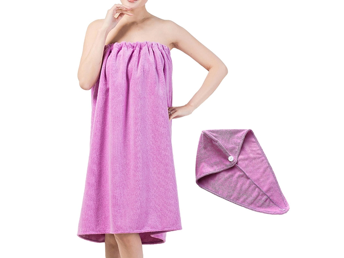 Rebe-toalla De Baño Y Gorro Secador De Cabello Microfibra Absorbente Rápido Secado Elástico Suave Para Damas Hogar Spa Hotel Púrpura Claro