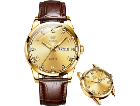 VEANXIN Reloj simple para hombre Reloj de cuarzo de acero inoxidable para hombre Reloj clásico con puntero luminoso para hombre(Oro marrón)