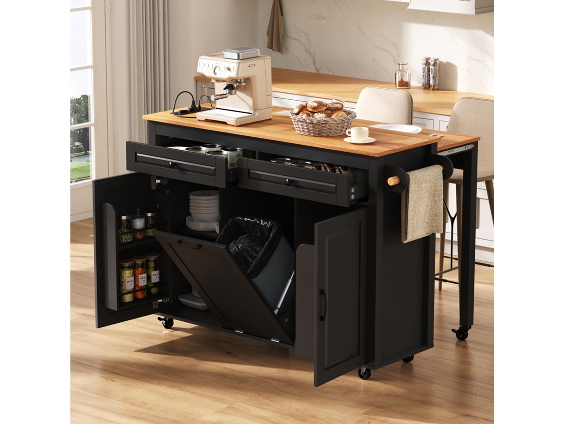 Isla De Cocina Con Ruedas, Isla De Cocina Extensible Para Comedor Con Encimera, Isla De Cocina Móvil Independiente Con Regletas De Enchufes