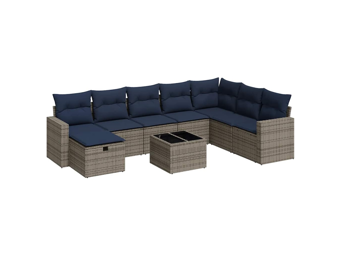 Conjunto de 9 sofás de jardín con cojines de mimbre y patas grises, MAISON EXCLUSIVE (90 x 200 cm)