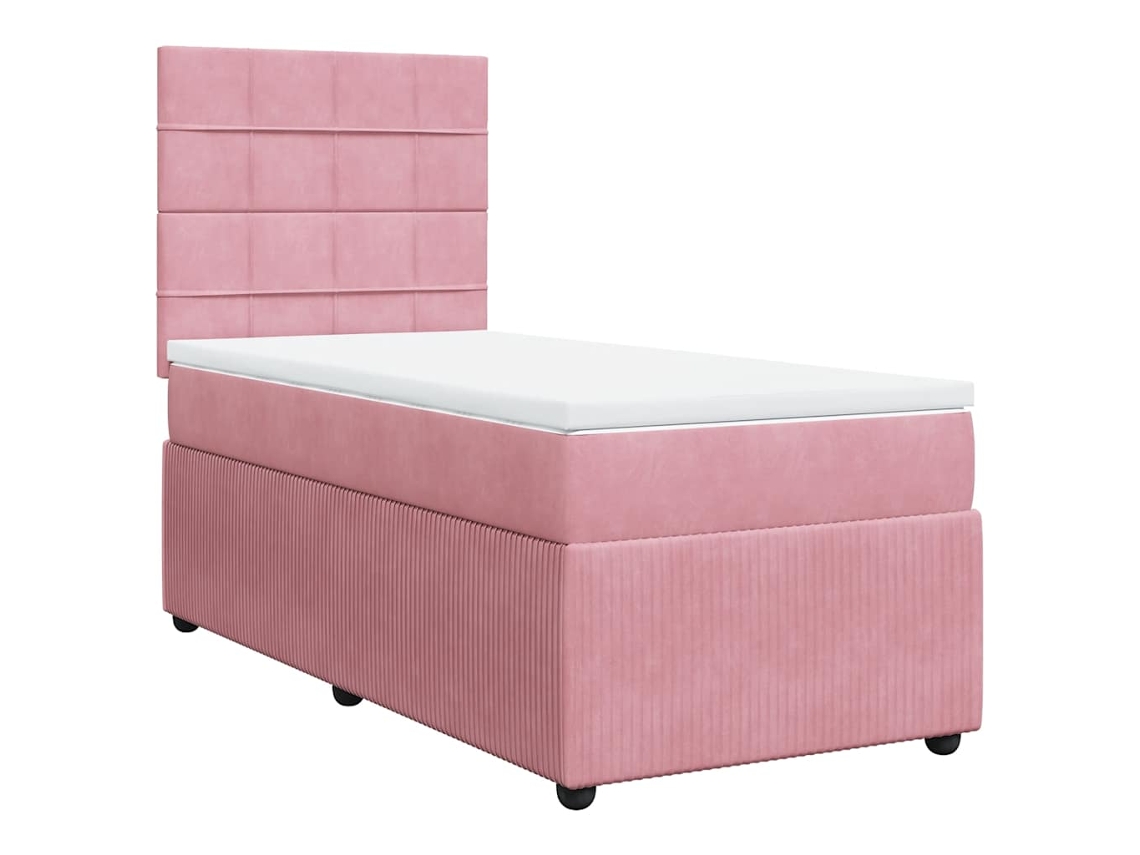 Cama Box Spring VIDAXL Rosa Terciopelo (90x190 cm)