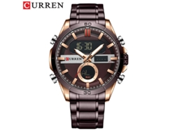 Reloj Multifuncional Para Hombre (marrón Café) Con Movimiento De Doble Pantalla, Fecha Luminosa Y Correa De Acero Inoxidable.