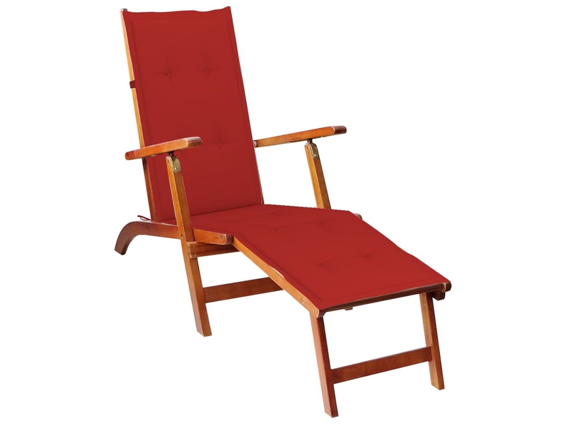 Tumbona Chaise Longue de Exterior con Apoyo para Pies y Cojín de Madera de Acacia Maciza