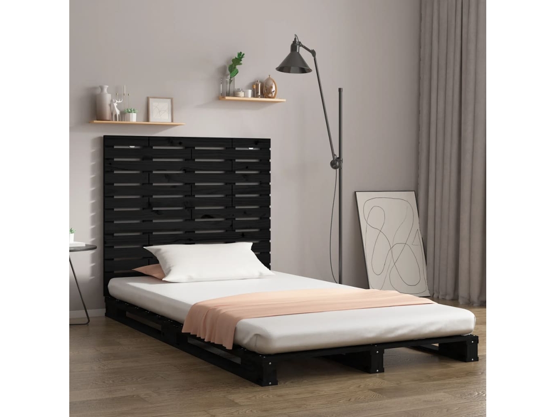 Cabecero Cama De Pared Madera Maciza Pino Negro 126x3x91,5 Cm