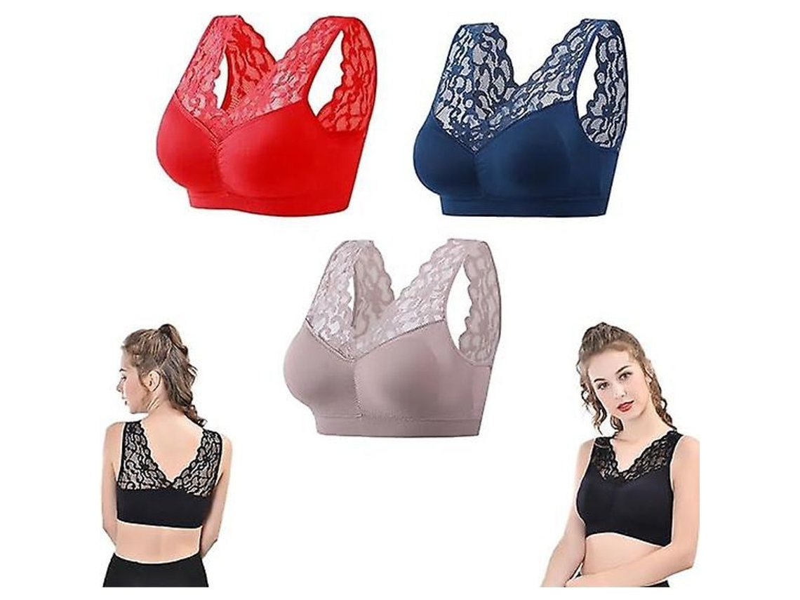 2026-3pcs Brassiere Anti-caída De Senos, Sin Alambre, Transpirable, Cómoda Y Sexy Con Encaje, Para Deporte Y Dormir