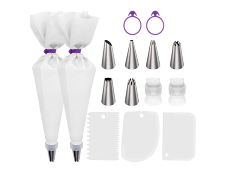 Suministros para Tartas para Hornear con Mangas y Puntas Reutilizables para Pastelería, Convertidores Estándar, Anillos de Silicona - Blanco