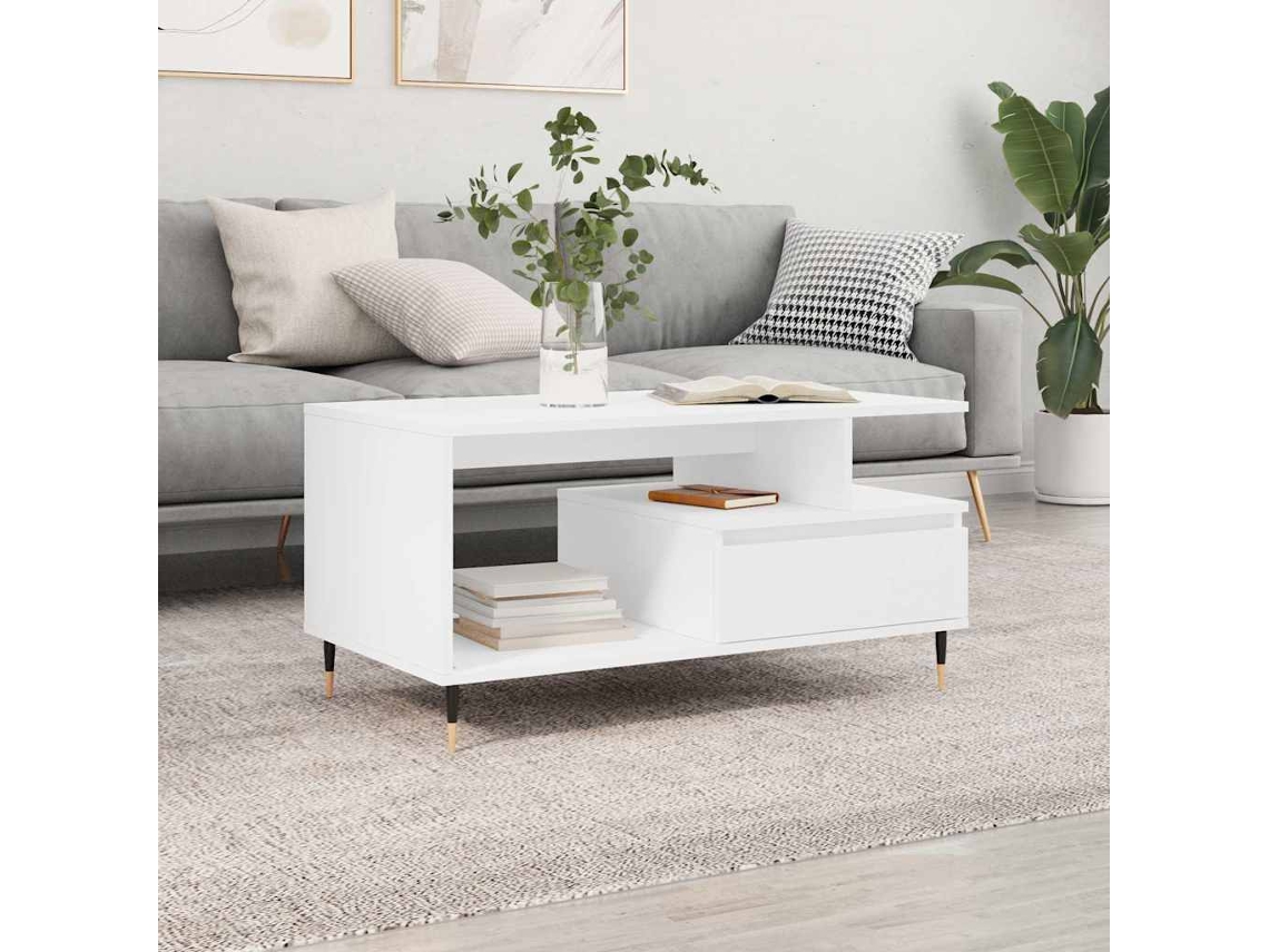 Mesa De Centro | Mesa De Café | Mesa De Salón Madera Contrachapada Blanca 90x49x45 Cm