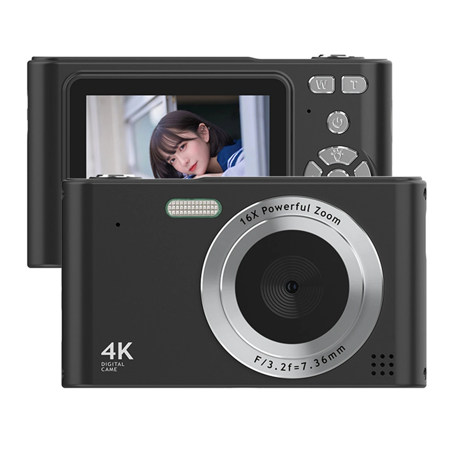 (Tarjeta de 64 GB, negra) Cámara 4K, pantalla de 2,4 pulgadas, zoom digital de 16x