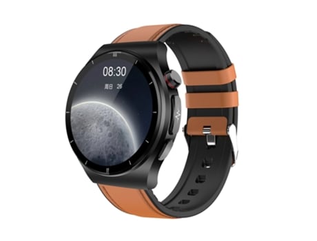 Smartwatch ET340 con correa de cuero con pantalla a color de 1,46", oxígeno en sangre/glucosa en sangre/medición de soporte