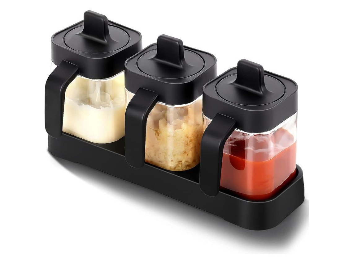 Tarros de cristal para especias Rebe-3 con tapa y cuchara, 400 ml, para cocina, bar, café negro.