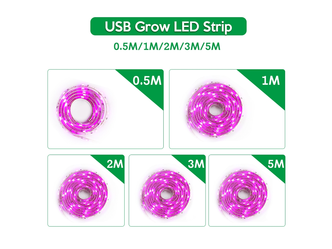 Lámpara Led Usb De 5v Y 5m Smd 2835 De Espectro Completo Para Cultivo De Plantas De Interior, Invernaderos E Hidroponía.