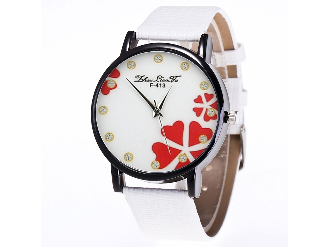 Reloj De Cuarzo Para Mujer Con Correa De Piel Sintética Con Diseño De Pedrería Blanca.