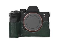 Base de cámara compatible con Sony A7R V/A7 IV/A7S III/Alpha 1, batería extraíble, funda protectora de piel sintética con textura de lichi. Facpoet