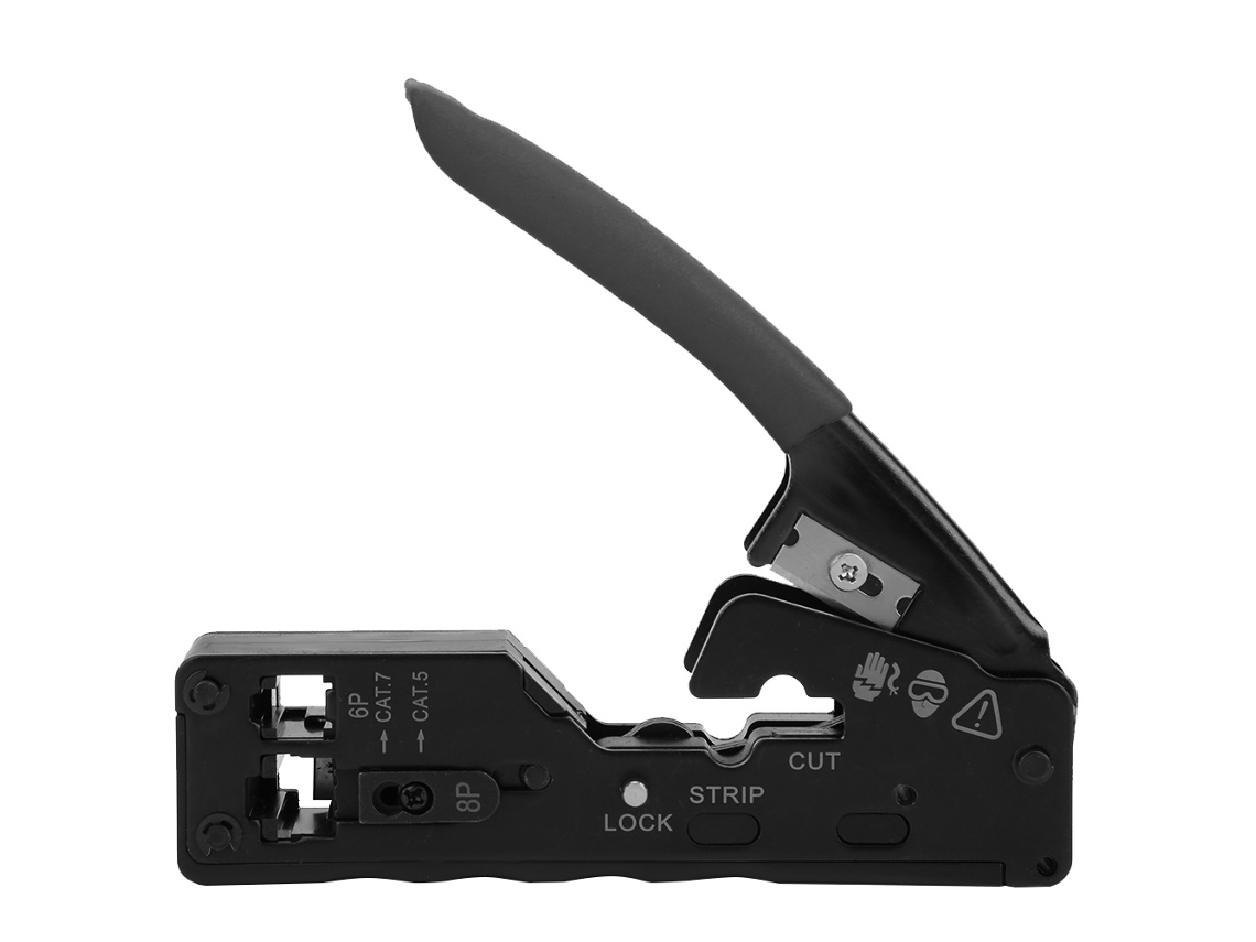 Herramienta De Crimpado Multifuncional Para Cables De Red Cat-5, Cat-6 Y Cat-7 Con Herramienta De Pelado Y Corte - Negra