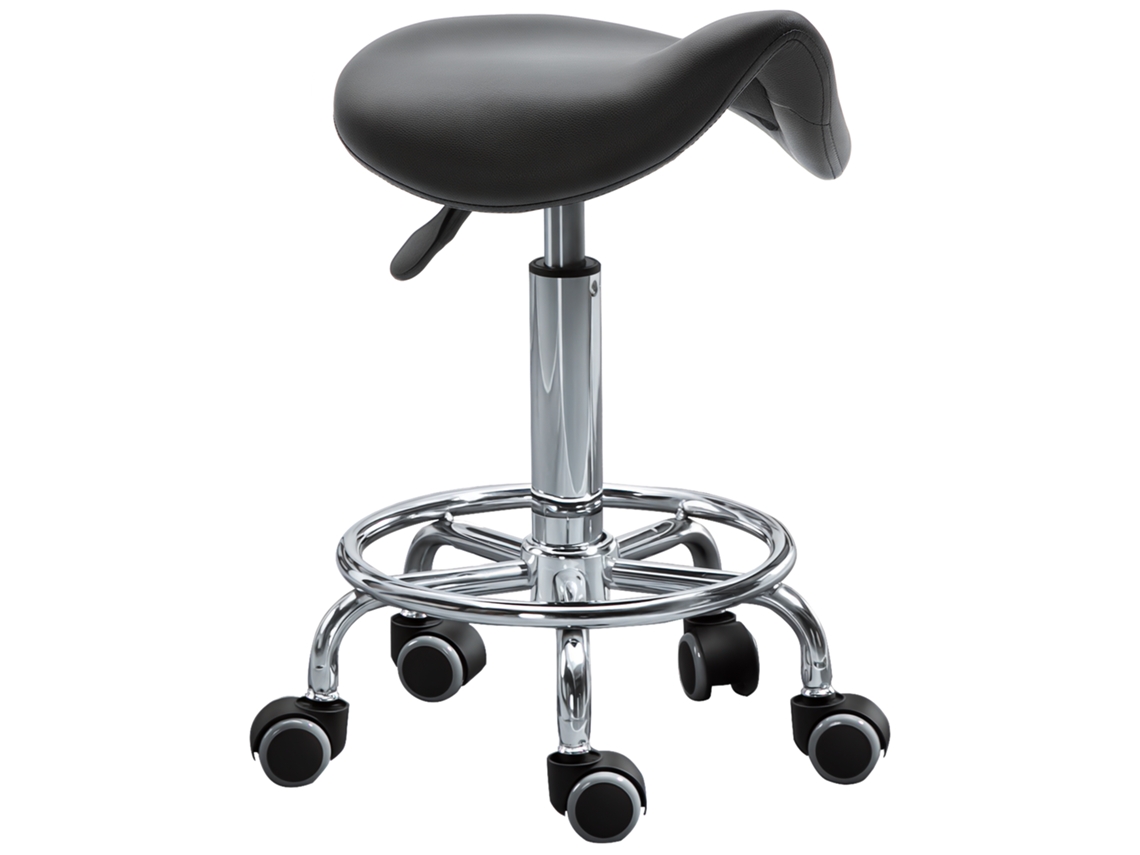 Taburete Regulable En Altura Con 5 Ruedas, Asiento Ergonómico De Espuma, 51-66 Cm, Negro.