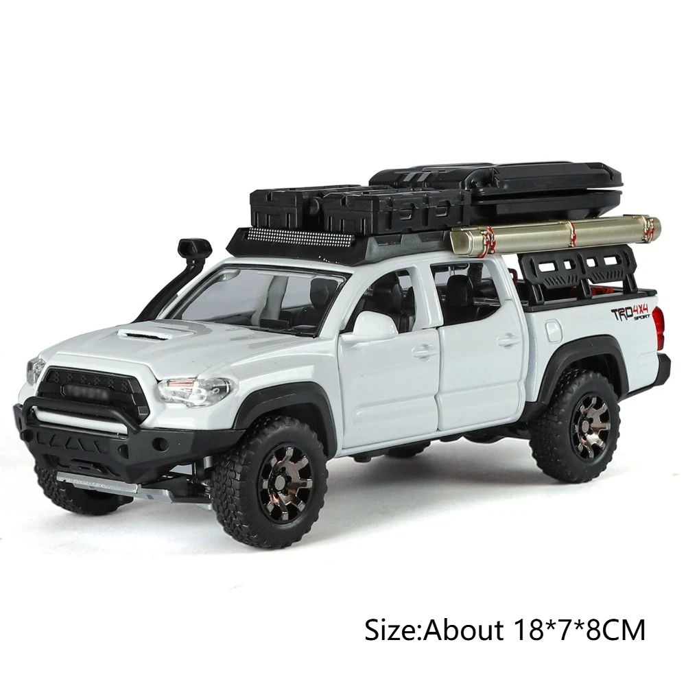 (Blanco Tacoma) Coche en miniatura a escala 1:32 - Aleación fundida a presión - Puertas que se abren - Con luces y efectos de sonido